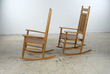 Load image into Gallery viewer, Pair of Cracker Barrel Solid Oak High Back Rocking Chairs
