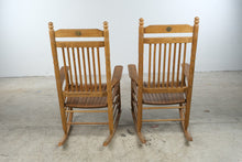 Load image into Gallery viewer, Pair of Cracker Barrel Solid Oak High Back Rocking Chairs
