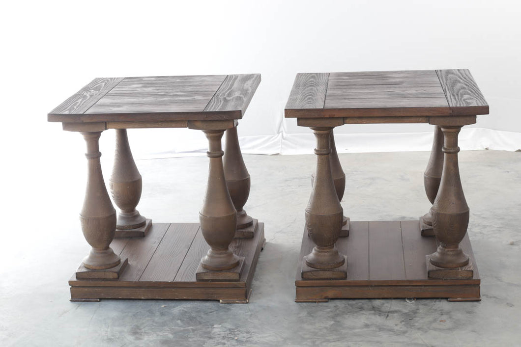 Pair of Rustic Side Tables with Pedestal Posts