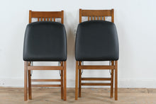 Load image into Gallery viewer, Set of 2 Stakmore Fruitwood Folding Dining Chairs Black Vinyl Seats
