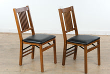 Load image into Gallery viewer, Set of 2 Stakmore Fruitwood Folding Dining Chairs Black Vinyl Seats

