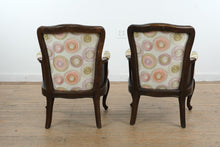 Load image into Gallery viewer, Pair Traditional Upholstered Armchairs with Cane Sides and Cabriole Legs
