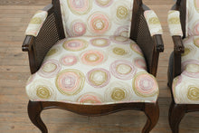 Load image into Gallery viewer, Pair Traditional Upholstered Armchairs with Cane Sides and Cabriole Legs
