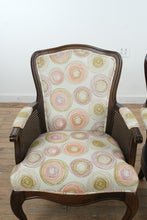 Load image into Gallery viewer, Pair Traditional Upholstered Armchairs with Cane Sides and Cabriole Legs
