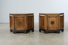 Load image into Gallery viewer, Pair of Thomasville Mystique Hexagonal Burl Wood Storage End Tables
