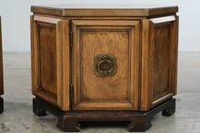 Load image into Gallery viewer, Pair of Thomasville Mystique Hexagonal Burl Wood Storage End Tables
