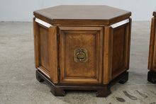 Load image into Gallery viewer, Pair of Thomasville Mystique Hexagonal Burl Wood Storage End Tables
