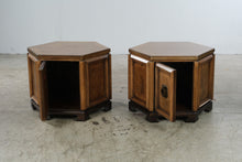 Load image into Gallery viewer, Pair of Thomasville Mystique Hexagonal Burl Wood Storage End Tables
