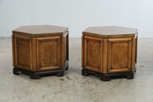 Load image into Gallery viewer, Pair of Thomasville Mystique Hexagonal Burl Wood Storage End Tables
