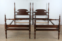 Load image into Gallery viewer, Pair of Mahogany Twin Poster Beds with Turned Spindle Footboards
