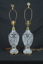 Load image into Gallery viewer, Waterford Crystal Table Lamps Pair Brass Base Cut Crystal Accent Lamps
