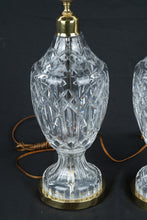 Load image into Gallery viewer, Waterford Crystal Table Lamps Pair Brass Base Cut Crystal Accent Lamps
