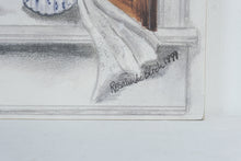 Load image into Gallery viewer, Pair of Vintage Signed Still Life Drawings “Rosalinde Berlet” – Window Floral City Scene Art Set 23.5x35
