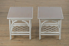 Load image into Gallery viewer, Pair of White Rattan Side Tables
