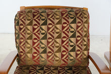 Load image into Gallery viewer, Pair of Contemporary Lounge Chairs with Ottoman Curved Wood Arms Geometric Upholstery
