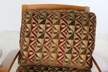Load image into Gallery viewer, Pair of Contemporary Lounge Chairs with Ottoman Curved Wood Arms Geometric Upholstery
