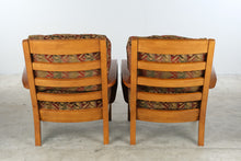 Load image into Gallery viewer, Pair of Contemporary Lounge Chairs with Ottoman Curved Wood Arms Geometric Upholstery
