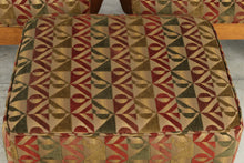 Load image into Gallery viewer, Pair of Contemporary Lounge Chairs with Ottoman Curved Wood Arms Geometric Upholstery
