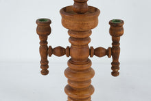 Load image into Gallery viewer, Pair Turned Wood Candelabra Candle Holders 3 Arm Rustic 12 Inch
