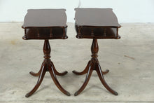 Load image into Gallery viewer, Pair of Brandt Mahogany Pedestal End Tables with Magazine Shelves - Online Only
