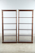 Load image into Gallery viewer, Pair of Regency Style Mahogany Open Bookcases with Brass Accents
