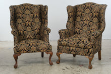 Load image into Gallery viewer, Pair of Traditional Wingback Chairs with Damask Upholstery and Claw Feet
