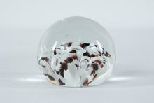 Load image into Gallery viewer, Art Glass Paperweight Clear Glass Controlled Bubble and Brown White Ribbon Design
