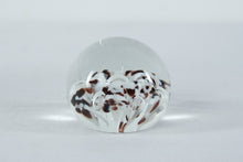 Load image into Gallery viewer, Art Glass Paperweight Clear Glass Controlled Bubble and Brown White Ribbon Design
