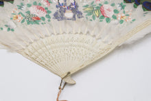 Load image into Gallery viewer, Antique Chinese Feather Hand Fan Peacock Feathers Painted Floral Figural 20 Inch
