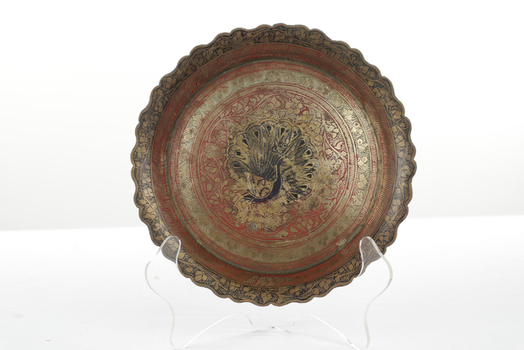 Etched Brass Peacock Plate / Tray / Trinket