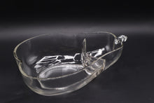 Load image into Gallery viewer, Vintage Clear Glass Divided Apple Serving Bowl Leaf Handle 12 Inch
