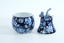 Load image into Gallery viewer, Bombay Blue &amp; White Porcelain Pear Jar with Butterfly Lid – 14" Tall • Decorative Lidded Container
