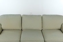 Load image into Gallery viewer, Pearson Custom Upholstery Three Cushion Sofa in Pale Green Diamond Pattern Fabric
