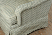 Load image into Gallery viewer, Pearson Custom Upholstery Three Cushion Sofa in Pale Green Diamond Pattern Fabric
