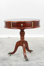 Load image into Gallery viewer, Pedestal Drum Table with Marble Top and 3 Drawers
