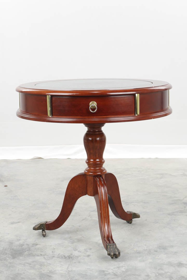 Pedestal Drum Table with Marble Top and 3 Drawers