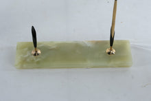 Load image into Gallery viewer, Mid Century Onyx Desk Pen Holder Double Pen Set Black and Gold 11 Inch

