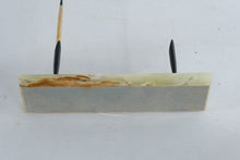 Load image into Gallery viewer, Mid Century Onyx Desk Pen Holder Double Pen Set Black and Gold 11 Inch
