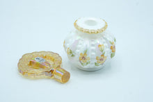 Load image into Gallery viewer, Hand-Painted Art Glass Perfume Bottle – Marigold Crest Iridescent Beaded Melon, Signed Nancy Fenton
