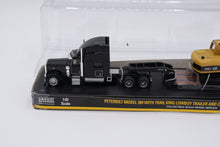 Load image into Gallery viewer, Norscot 1:87 Peterbilt Model 389 with Trail King Lowboy Trailer &amp; CAT 315CL Hydraulic Excavator – Die-Cast Model
