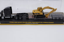 Load image into Gallery viewer, Norscot 1:87 Peterbilt Model 389 with Trail King Lowboy Trailer &amp; CAT 315CL Hydraulic Excavator – Die-Cast Model
