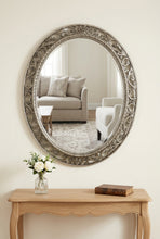 Load image into Gallery viewer, Large Ornate Oval Wall Mirror Silver Finish Scrollwork Frame 28 x 34.5
