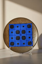 Load image into Gallery viewer, Cobalt Blue Gold Iridescent Fused Art Glass Charger Platter Geometric
