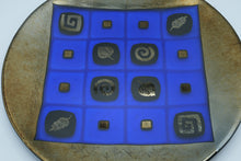 Load image into Gallery viewer, Cobalt Blue Gold Iridescent Fused Art Glass Charger Platter Geometric

