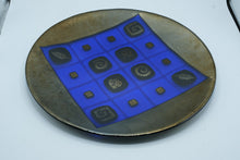 Load image into Gallery viewer, Cobalt Blue Gold Iridescent Fused Art Glass Charger Platter Geometric
