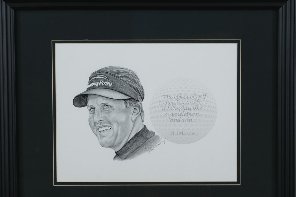 George Murray “Phil Mickelson” Framed Golf Portrait – Signed Artist Pr