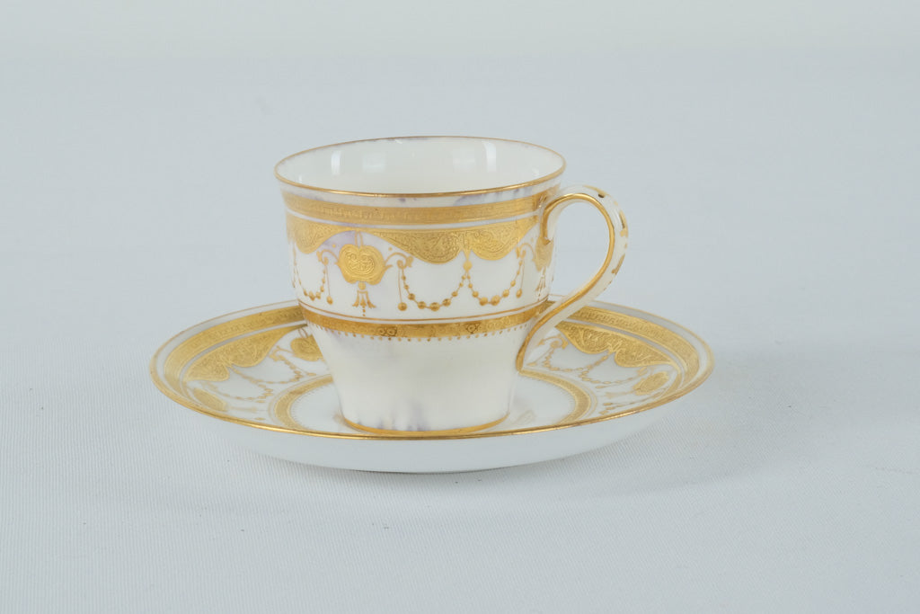 Minton China Gold Encrusted Demitasse Tea Cup and Saucer