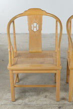 Load image into Gallery viewer, Pair of Chinese Chippendale Style Elm Horseshoe Arm Dining Chairs with Cane Seats
