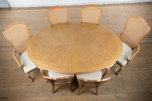 Load image into Gallery viewer, Stanley Furniture French Provincial Oak Dining Table and 6 Cane Back Chairs Pickled Finish
