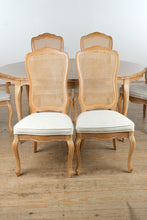 Load image into Gallery viewer, Stanley Furniture French Provincial Oak Dining Table and 6 Cane Back Chairs Pickled Finish
